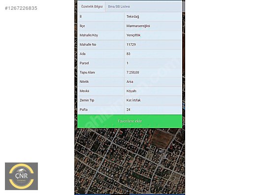 TEKİRDAĞ MARMARA EREĞLİSİ 133 M² İMARLI İFRAZLI ARSA